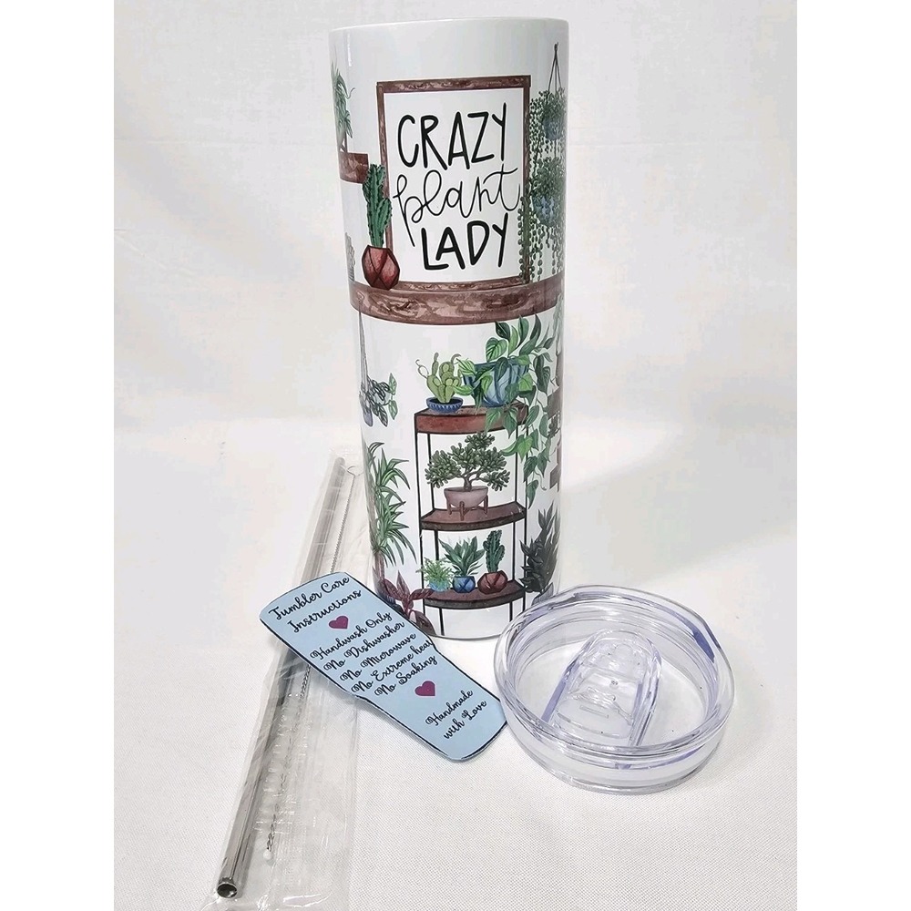 Crazy Plant Lady Print Shelves Flowers Pots 20oz Stainless Steel Skinny Tumbler